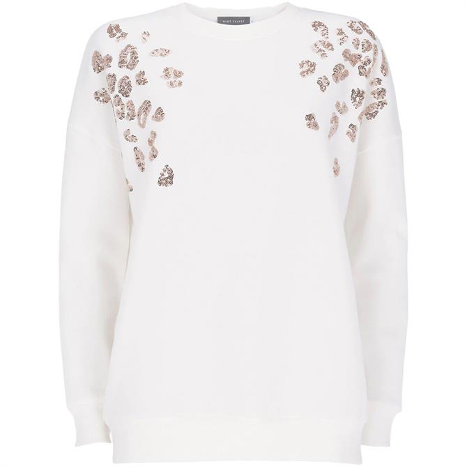 Mint Velvet White Animal Sequin Sweatshirt